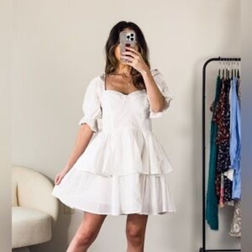 Altar’d State White Layered Puff Sleeve Dress Size M Medium